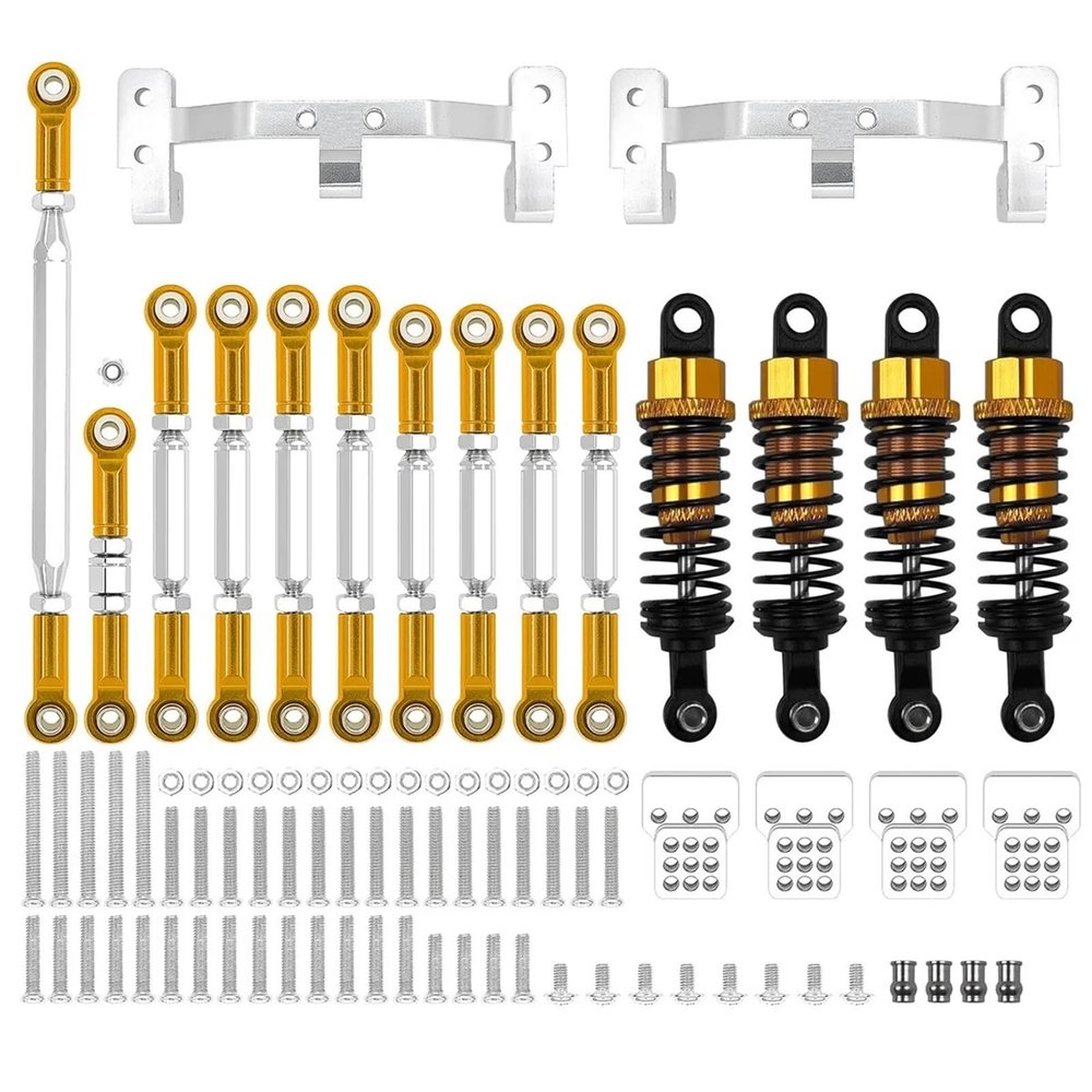1 Set Metal Chassis Link Rod Tie Rod Mounting Bracket Shock Absorber Kit for MN D90 MN99S for WPL C14 C24 RC Car Upgrade Parts(Golden for WPL)