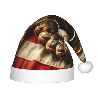 Augenstern Christmas Hat American-Flag-Baseball-Bat-Glove Xmas Hat Unisex Santa Hat