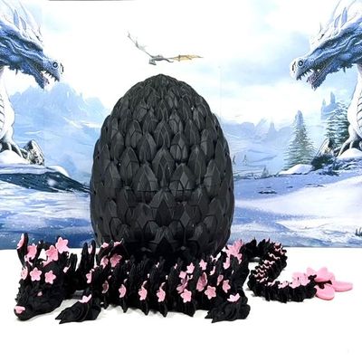 3D Printed Dragon with Dragon Egg, 24" Articulated Black and Pink and Cherry Blossom Dragon , Fidget ADHD Autism Toy, Executive Desk Toy D028-BE-24