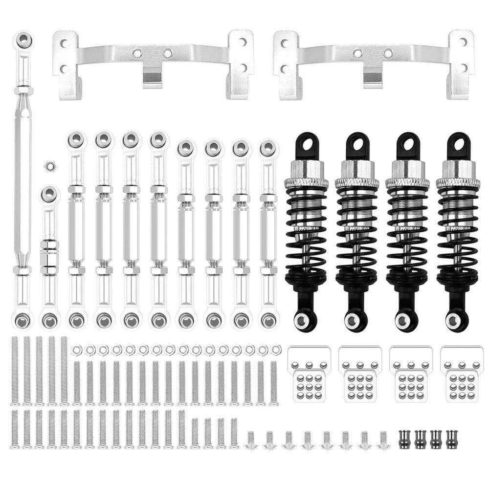 1 Set Metal Chassis Link Rod Tie Rod Mounting Bracket Shock Absorber Kit for MN D90 MN99S for WPL C14 C24 RC Car Upgrade Parts(Silver for MN)