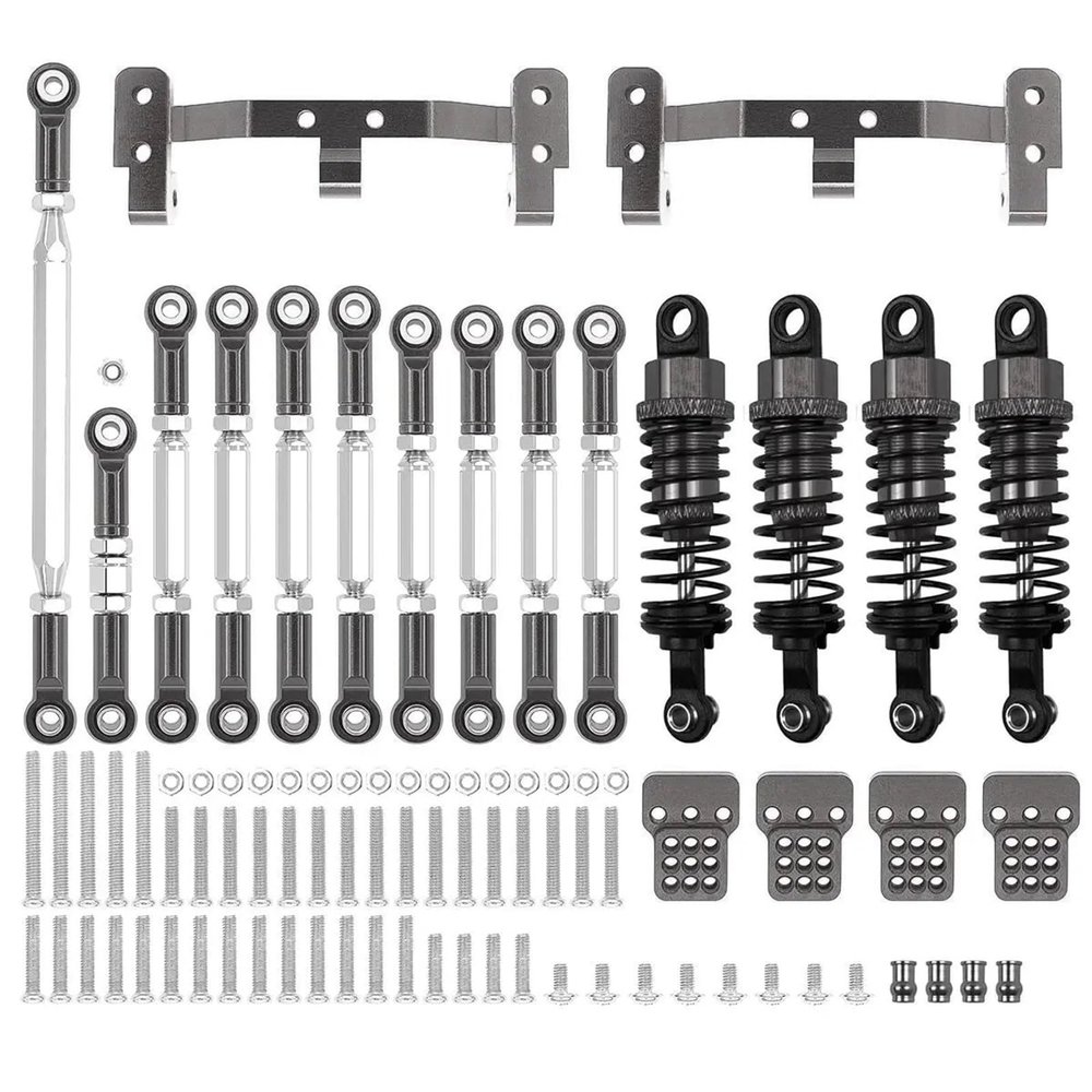 1 Set Metal Chassis Link Rod Tie Rod Mounting Bracket Shock Absorber Kit for MN D90 MN99S for WPL C14 C24 RC Car Upgrade Parts(Gray for WPL)