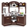 HONEY JOY Corner Play Kitchen, Toddler Wooden Toy Kitchen Set w/Lights, Coffee Maker, Microwave, Sink, Faucet, Little Chef Pretend Play Kids Kitchen Playset for Boys Girls (Coffee) view 1