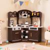 HONEY JOY Corner Play Kitchen, Toddler Wooden Toy Kitchen Set w/Lights, Coffee Maker, Microwave, Sink, Faucet, Little Chef Pretend Play Kids Kitchen Playset for Boys Girls (Coffee) view 2