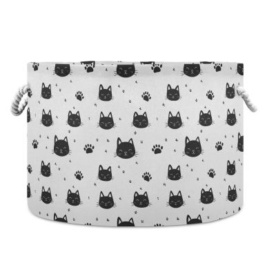 AMmao Black Cat Paw Print Pattern Toys Storage Bin with Cotton Rope Large Capacity Clothes Storage Baskets Laundry Hamper Holiday Ornament Box Organizer for Bedroom Bathroom Nursery