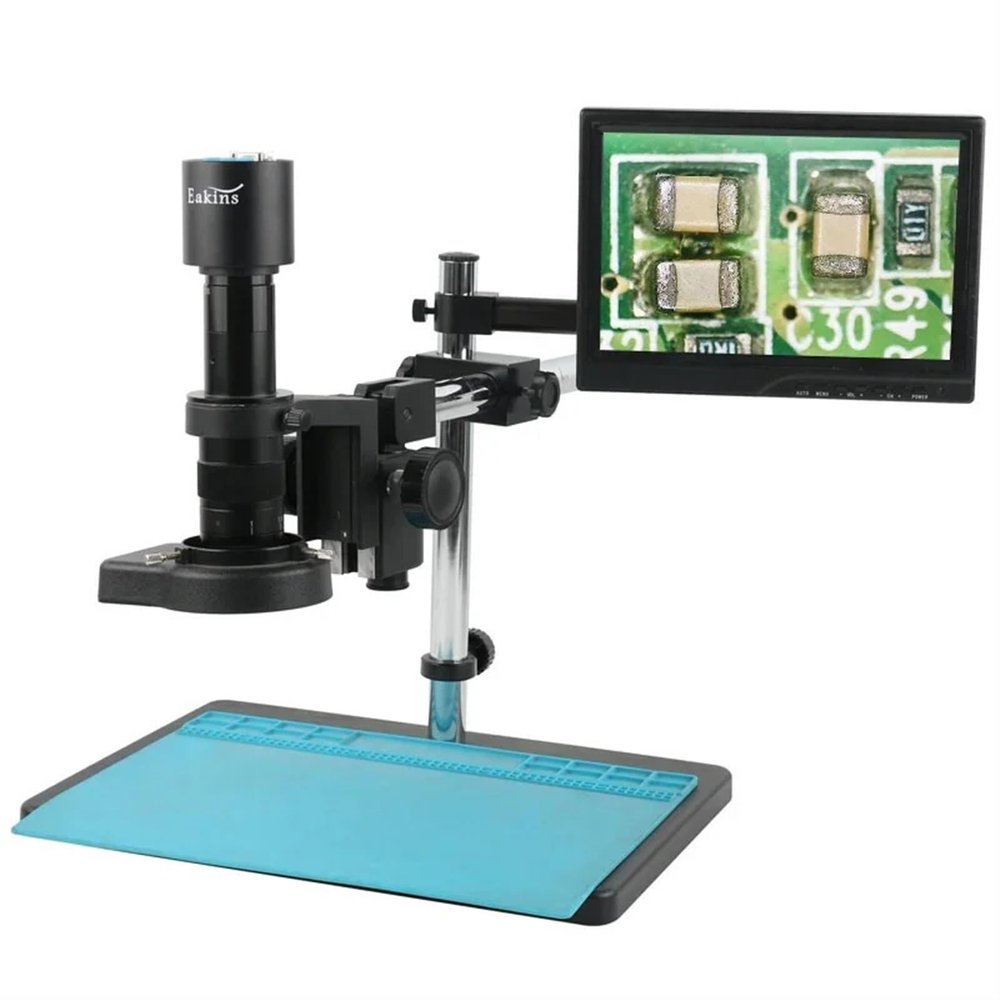 1080P VGA HDMI USB Type-c PC Video Microscope Camera + 180X 300X 200X 500X C Mount Zoomlens 144 LED for Phone CPU Soldering Test(D,500X)