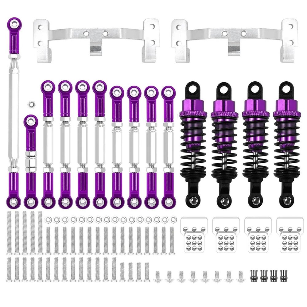 1 Set Metal Chassis Link Rod Tie Rod Mounting Bracket Shock Absorber Kit for MN D90 MN99S for WPL C14 C24 RC Car Upgrade Parts(Purple for MN)