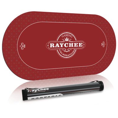 REAHOISY 63" x 30" Poker Mat Poker Table Top, Portable Texas Hold'em Poker Table Topper, Foldable Poker Table Tops w/Storage Cylinder, Non-Slip Rubber for Card Games, Blackjack (Red, 63" x 30")