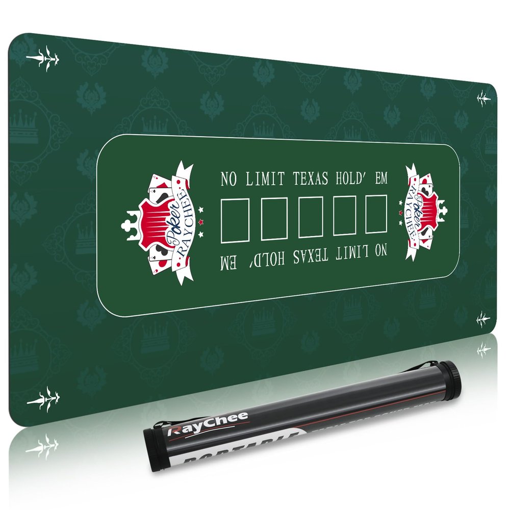 REAHOISY 70" x 35" Poker Mat Poker Table Top, Portable Texas Hold'em Poker Table Topper, Foldable Poker Table Tops w/Storage Cylinder, Non-Slip Rubber for Card Games, Blackjack (Green, 70" x 35")