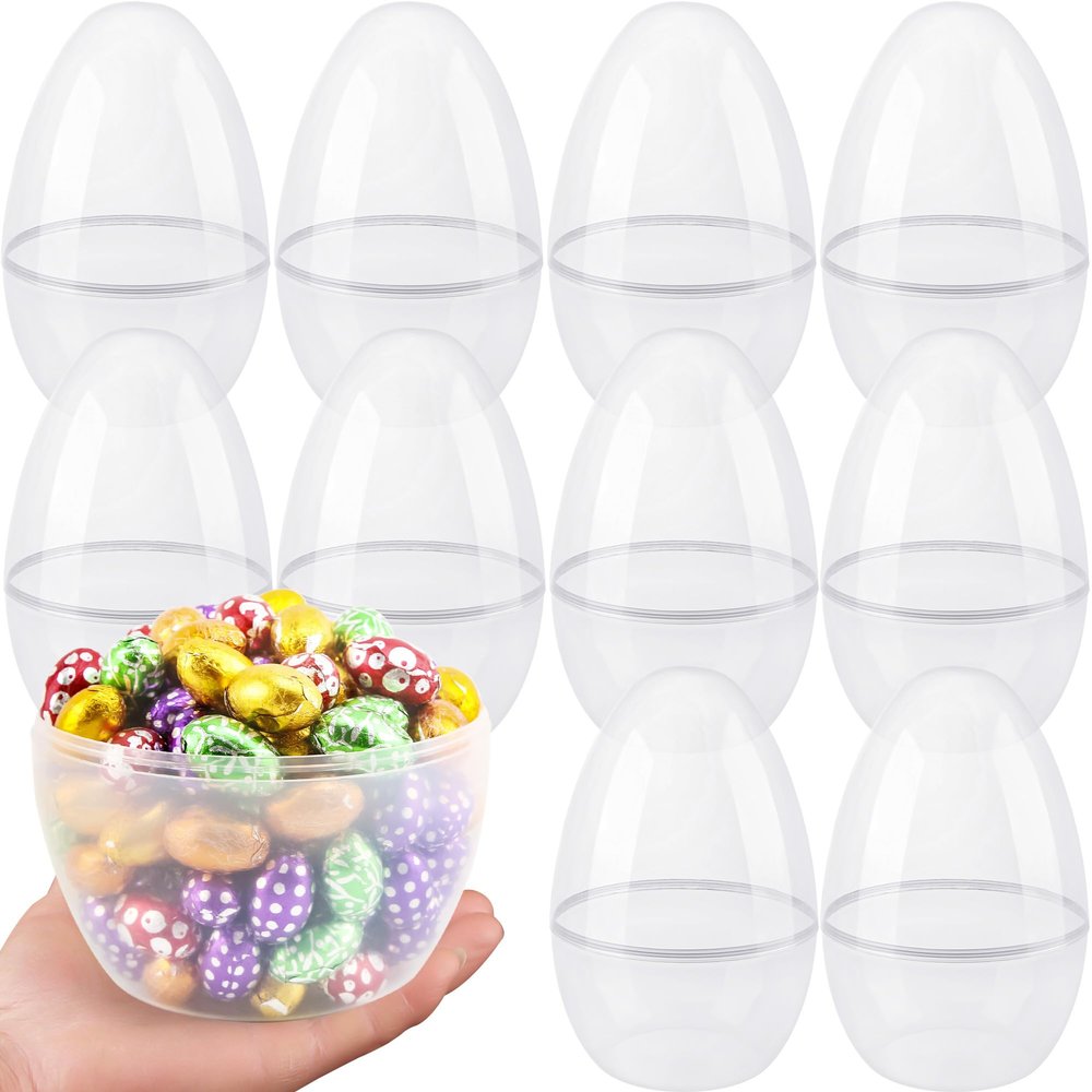 10 Pcs 8 Inch Giant Clear Easter Eggs Jumbo Transparent Easter Eggs Plastic Eggs Fillable for Easter Basket Stuffers Fillers Party Decor