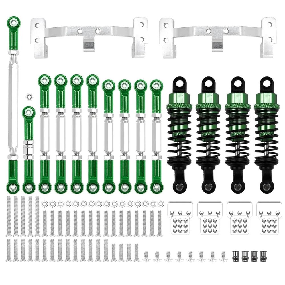 1 Set Metal Chassis Link Rod Tie Rod Mounting Bracket Shock Absorber Kit for MN D90 MN99S for WPL C14 C24 RC Car Upgrade Parts(Green for WPL)