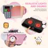 HONEY JOY Corner Play Kitchen, Toddler Wooden Toy Kitchen Set w/Lights, Coffee Maker, Microwave, Sink, Faucet, Little Chef Pretend Play Kids Kitchen Playset for Boys Girls (Pink) view 4