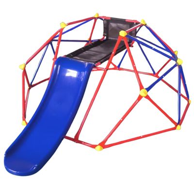 6FT Geometric Dome Climber with Slide, Outdoor Playset for Kids 3-8, Metal Climbing Frame with 330lbs Weight Capacity, Backyard Playground for Physical Activity, Agility, and Fun