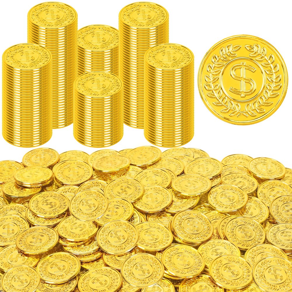 120 PCS Gold Coins, 1.4 in Plastic Gold Coins, 0.08 in Thick Fake Coins Pirate Coins Tokens Play Coins for Kids, Pirate Treasure Classroom Reward Adventure Theme Party Supplies for Pirate Party