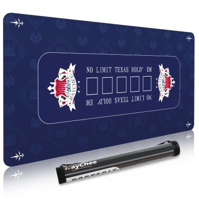 REAHOISY 70" x 35" Poker Mat Poker Table Top, Portable Texas Hold'em Poker Table Topper, Foldable Poker Table Tops w/Storage Cylinder, Non-Slip Rubber for Card Games, Blackjack (Blue, 70" x 35")