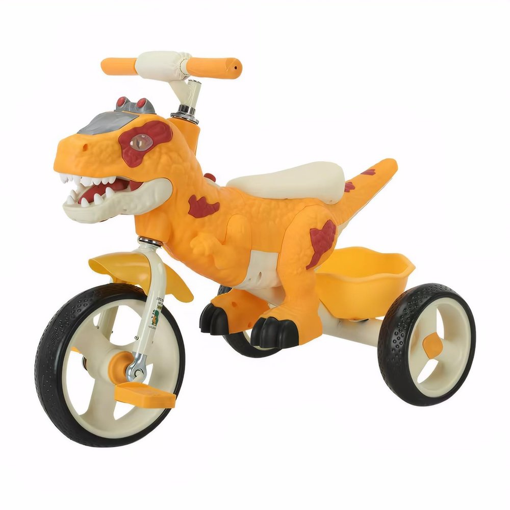 Dinosaur Kids Tricycle for Rider- Toddlers Kid Trike Bike Big Wheel with Music, Storage Basket,Indoor/Outdoor Preschool Daycare Kids Bike,Best Gift for 3-7 Year Old Girls & Boys (Orange)