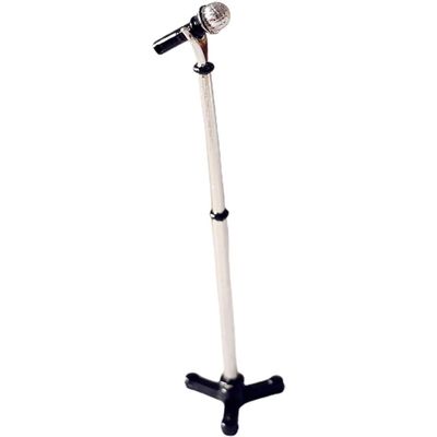 1/12 Dollhouse Miniature Accessories,Metal Microphone with Stand,Music Room Recording Room Studio Decoration