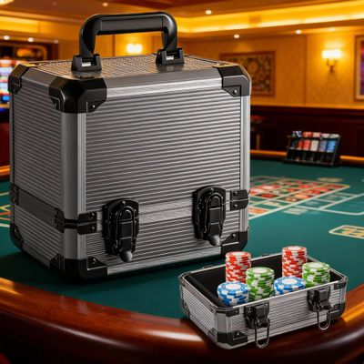 WinnerWhy 1000pcs Poker Chip Case Carrier 10 x 10 x 7 Inches Aluminum Poker Chip Storage Box