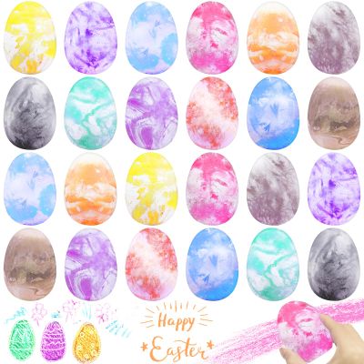 24 Pack Easter Sidewalk Chalk Easter Eggs Fillers Easter Basket Stuffers , Colorful Egg Chalk for Kids Toddler Gifts Party Favor Classroom Prize Supplies Hunt Chalkboard Outdoor Playground Drawing