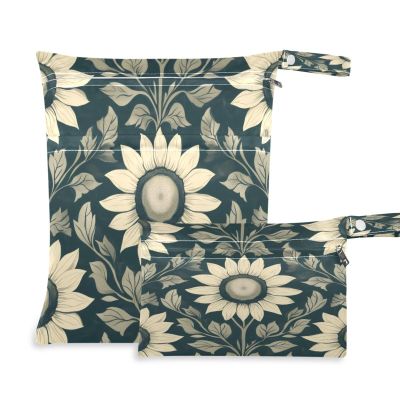 Flradish 2 Pack Sunflower Cloth Diaper Wet Dry Bags,Waterproof Reusable Wet Bag with Two Zipper Pockets& Handle,Washable for Swimming,Travel,Beach,Pool or Wet Clothes