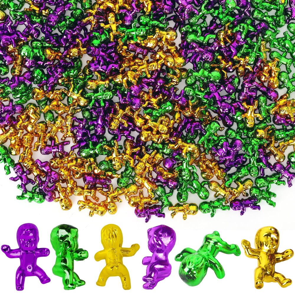 100 PCS Mardi Gras King Cake Babies, 1 Inch Metallic King Cake Baby Bulk, Purple Green Gold Plastic Babies for Mardi Gras Baby Shower Ice Cube Game, Small Plastic Party Decorations