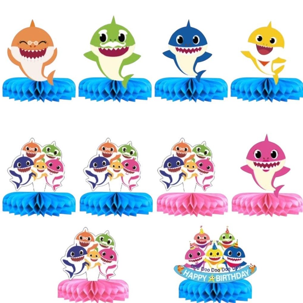 10 Pcs Shark Table Centerpiece,Honeycomb Centerpieces Table Toppers for Shark Birthday Party.