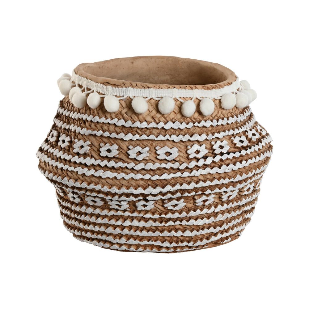 AlexandreHouse Macetero Cemento 25 x 25 x 18 cm Pompons Marron