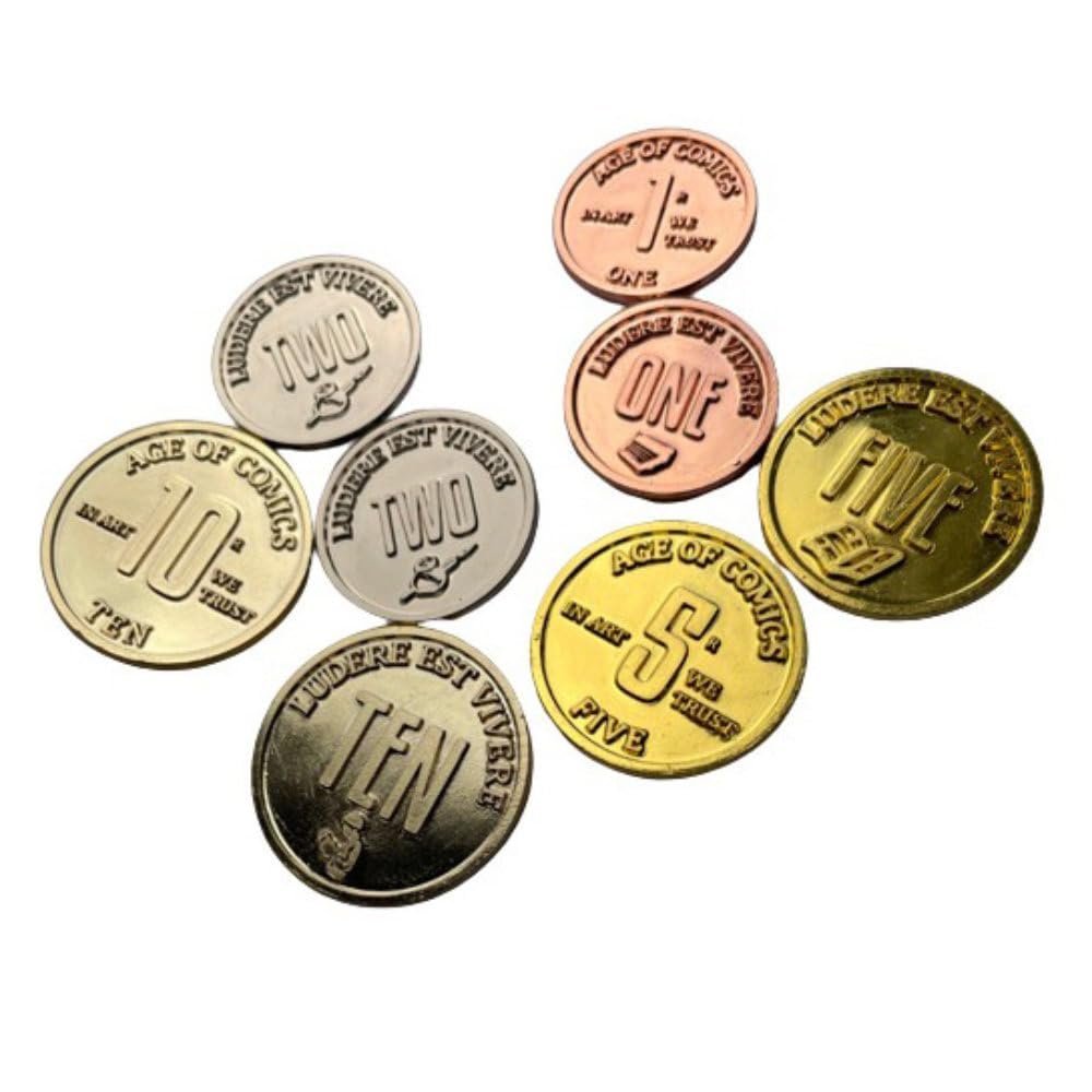 Age of Comics: The Golden Years | Metal Coins | Premium Game Upgrade with 72 Metal Coins in 4 Denominations | Durable, Immersive Accessory for Board Games