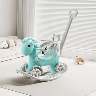 Leavader Rocking Horse for Toddlers, Multifunctional 4 in 1 Design Kids Rocking Horse, Toddler Ride on Toys, Balance Bike, Push Cart with Detachable Board, Ideal Gift for Children (Bule - XL)