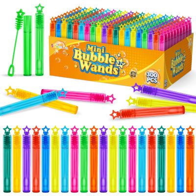 Bubble Wand, 300 Pieces Mini Bubble Wands Bulk in 10 Colors, Bubbles Party Favors Bulk for Kids, Summer Toys for Girls & Boys, Carnival Prizes, Themed Birthday, Wedding, Indoor Outdoor Activity