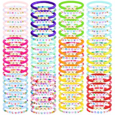 96PCS Friendship Bracelets Bulk for Women, Stackable Colorful Clay Beaded Bracelet with Heart Charms, Preppy Y2K Galentines Day Bracelets Surfer Heishi Bracelet Rainbow Matching Gifts & Party Favors