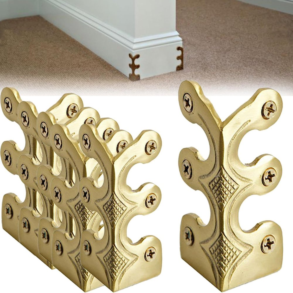10 Pcs Baseboard Corner Protectors:Solid Brass Corner Protector,Suitable for Baseboards,Cabinets, Tables, Desks and Dressers,with Screws (Gold)