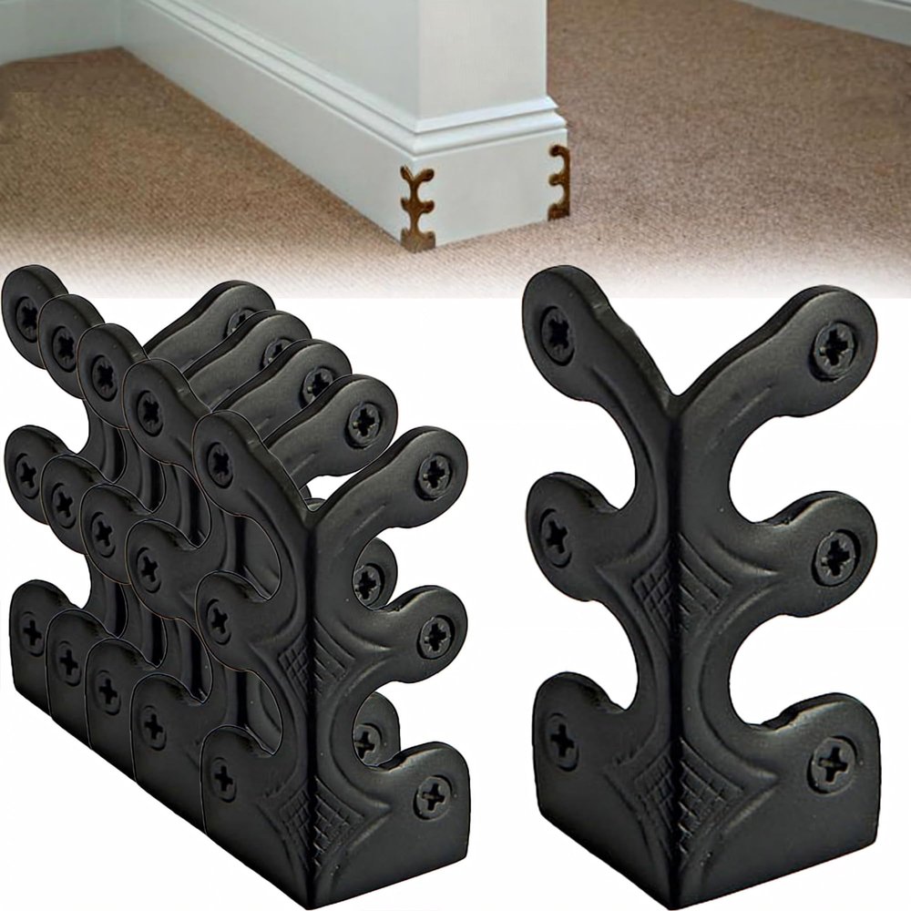 10 Pcs Baseboard Corner Protectors:Solid Brass Corner Protector,Suitable for Baseboards,Cabinets, Tables, Desks and Dressers,with Screws (Black)
