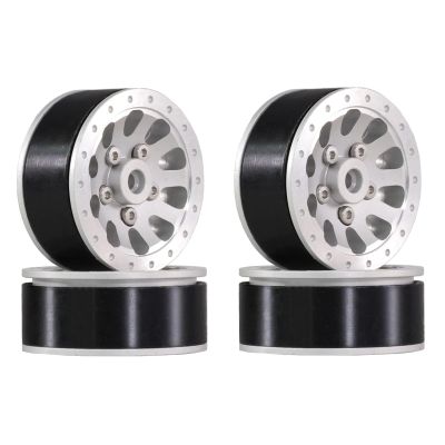 4Pcs Metal Beadlock Wheel Hub Wheel Rim and Rubber Tire for WPL C14 C24 B14 B24 B36 MN D90 MN99S RC Car Upgrade Parts(Silver Wheel Hub)