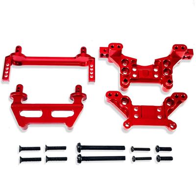 for MJX 1/16 16208 16209 16210 H16 H16BM Metal Front Rear Body Pillars Upgrade Shock Tower Kit Front Rear Frame(Red)