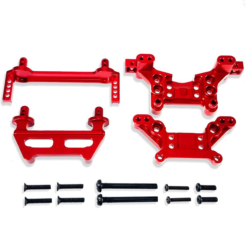 for MJX 1/16 16208 16209 16210 H16 H16BM Metal Front Rear Body Pillars Upgrade Shock Tower Kit Front Rear Frame(Red)