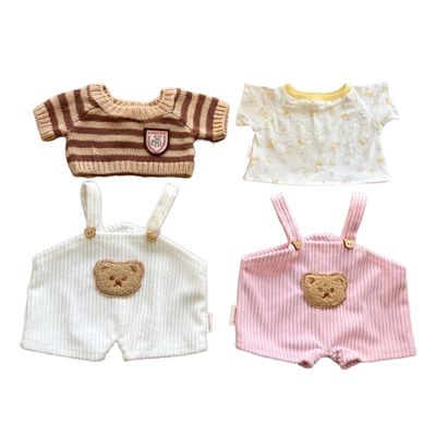 LICHADUOLE 9-12"/30cm Teddy Bear Outfit: Corduroy Overalls Knit Sweater T-Shirt 4-Piece Set for 10 inch Stuffed Animals Medium Bartholomew BearNO Doll