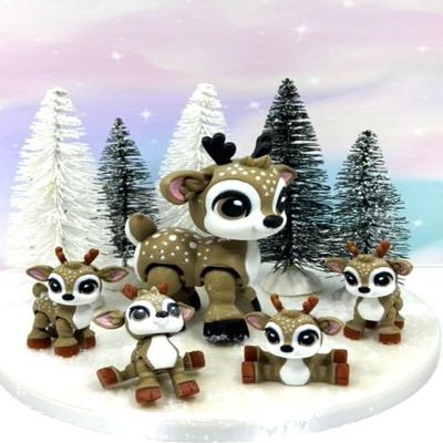 5pcs 3D Printed Christmas Reindeers, Articulated Tiny Animal Baby Reindeers, Fidget Christmas Reindeers, Executive Desk Home Decor Toy ABR001-BROWN