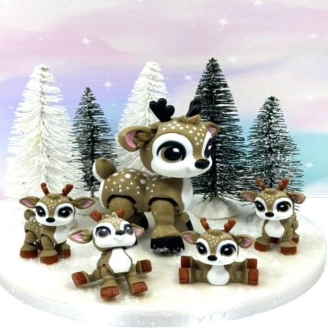 5pcs 3D Printed Christmas Reindeers, Articulated Tiny Animal Baby Reindeers, Fidget Christmas Reindeers, Executive Desk Home Decor Toy ABR001-BROWN