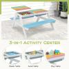 ARLIME Sand and Water Table - 3-in-1 Kids Picnic Table with Height Adjustable Umbrella, Removable Table Top & 2 Detachable Game Boxes, Water Play Table for Boys Girls, Outdoor Sensory Table, Blue view 2