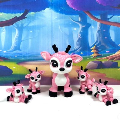 5pcs 3D Printed Christmas Reindeers, Articulated Tiny Animal Baby Reindeers, Fidget Christmas Reindeers, Executive Desk Home Decor Toy ABR001-PINK