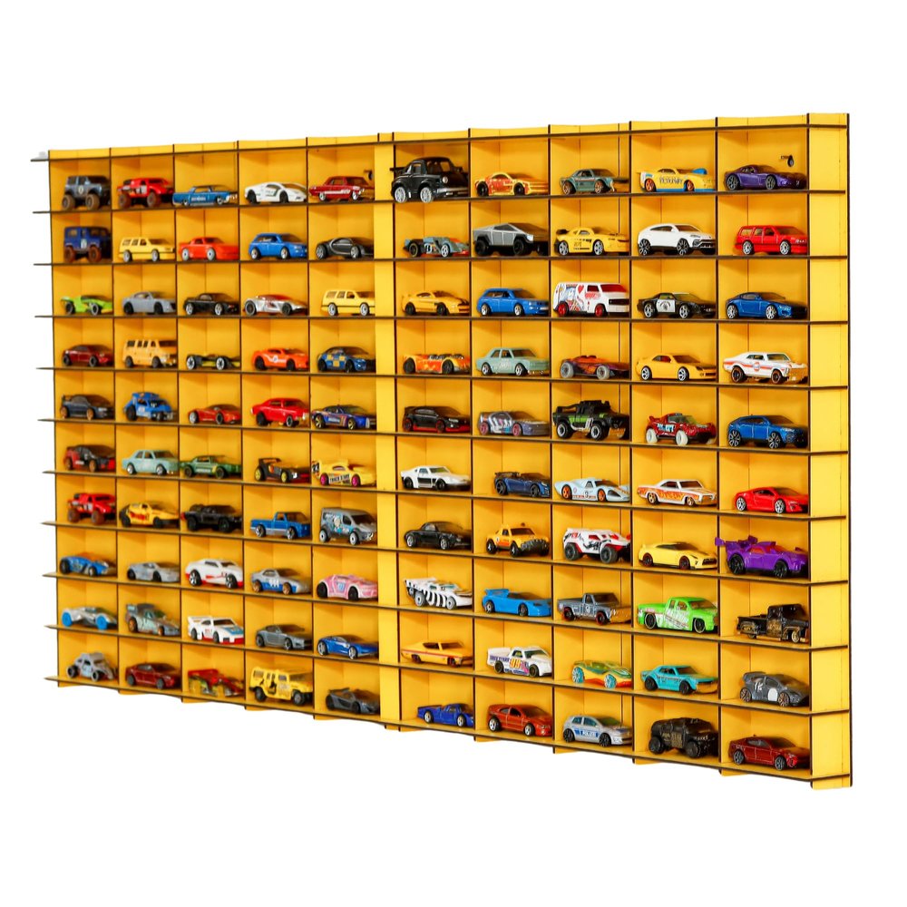 100 Car 1/64 Model Car Display Case, Toy Car Storage Organizer, Cars Storage Showcase ,Wall Mounted & Durable Die-Cast Car Storage Organizer with Handle for 1:64 Scale Vehicles , (Yellow)
