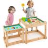 HONEY JOY Sand and Water Table, 2 Pcs Wood Outdoor Kids Sensory Table, Protective Cover & Built-in Liner, Space-Saving, Toddler Sandbox Table, Play Activity Table for Backyard Garden Beach, Natural view 1