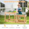 HONEY JOY Sand and Water Table, 2 Pcs Wood Outdoor Kids Sensory Table, Protective Cover & Built-in Liner, Space-Saving, Toddler Sandbox Table, Play Activity Table for Backyard Garden Beach, Natural view 3