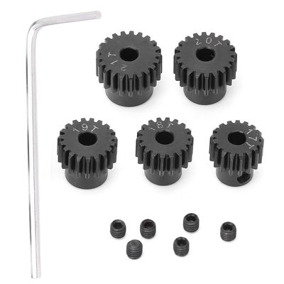 48P Pinion Gear Set, Metal 17T 18T 19T 20T 21T Pinion Gear Set with M3 Screw for ECX 2WD 1/10 RC Hobby Car (Black