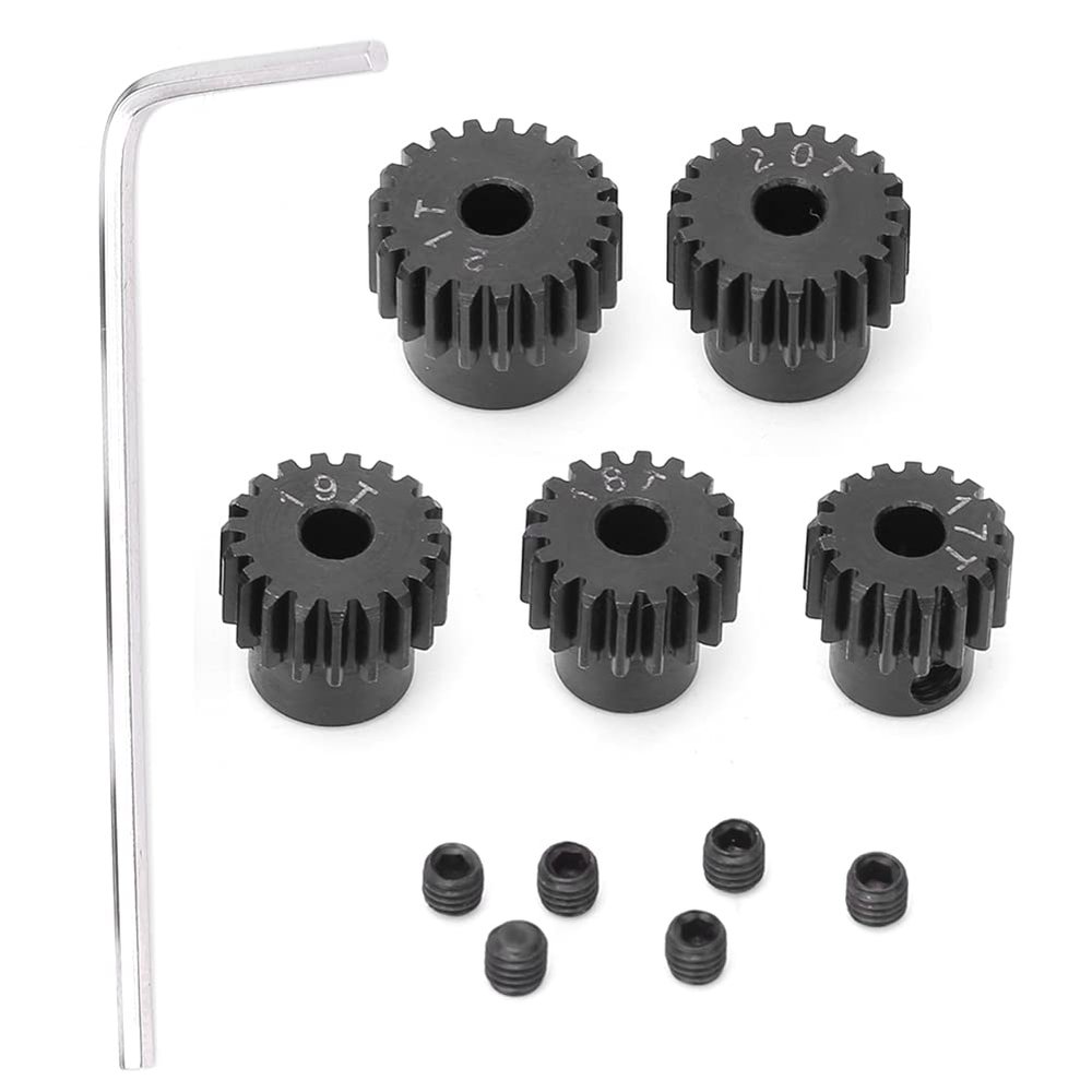 48P Pinion Gear Set, Metal 17T 18T 19T 20T 21T Pinion Gear Set with M3 Screw for ECX 2WD 1/10 RC Hobby Car (Black