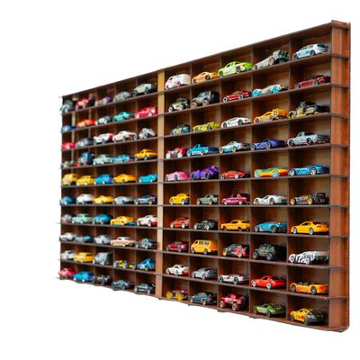 100 Car 1/64 Model Car Display Case, Toy Car Storage Organizer, Cars Storage Showcase ,Wall Mounted & Durable Die-Cast Car Storage Organizer with Handle for 1:64 Scale Vehicles , (Walnut)