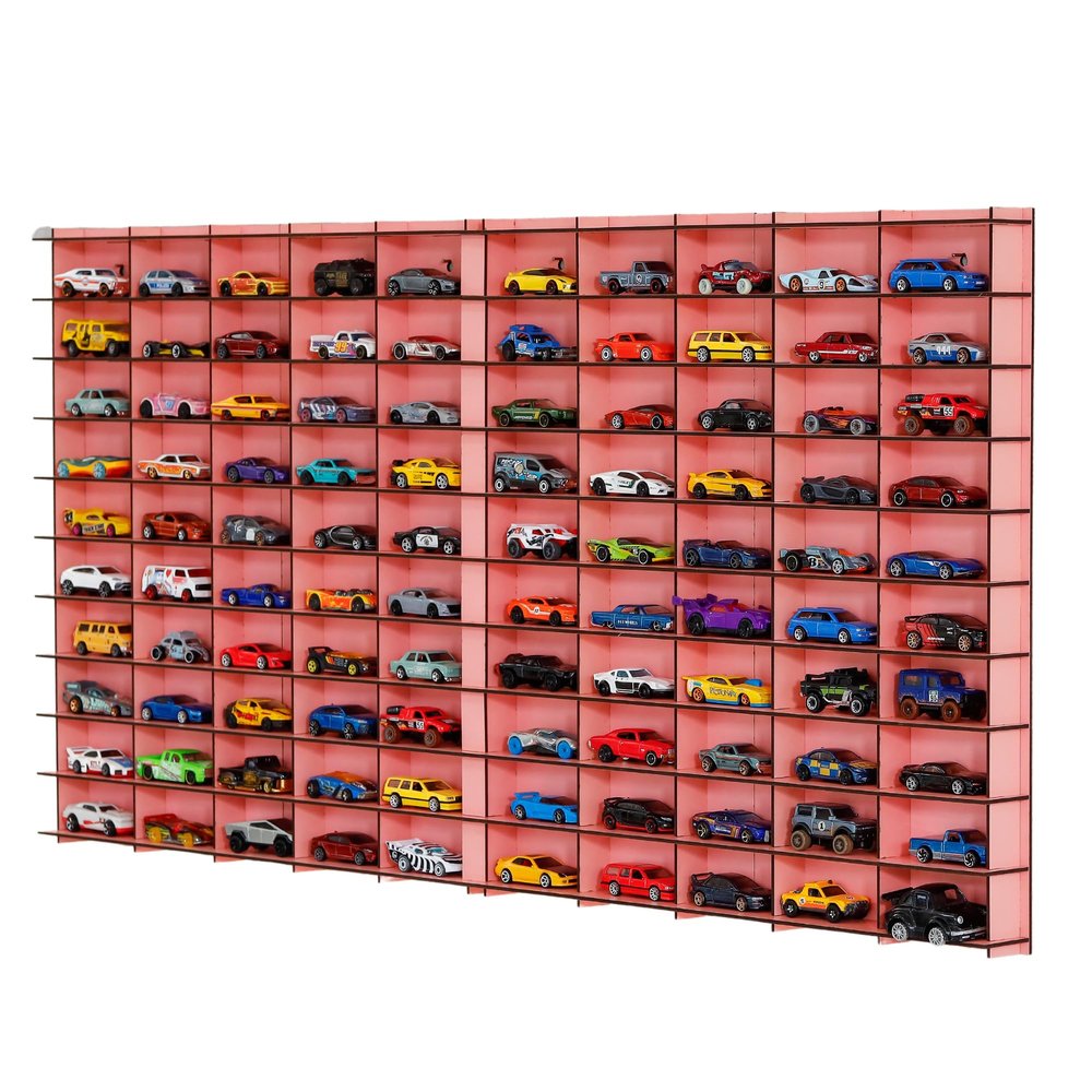 100 Car 1/64 Model Car Display Case,Toy Car Storage Organizer,Cars Storage Showcase, Wall Mounted Display Case,Toy Car Organizer Pink