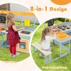 HONEY JOY Mud Kitchen & Kids Picnic Table, 2 in 1 Fir Wood Play Kitchen w/Built-in Bench, Blackboard, Water Box, Sink, Dessert & Cookware, Outdoor Kitchen Playset for Backyard view 4