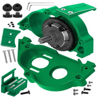 hopsupRC RC Aluminum Motor Mount Gear Cover- Steel 57T Spur Gear Slipper Clutch Differential Upgrades Part for 1/10 Kraton/Outcast 4S V2,Senton/Vorteks 223S V4,Typhon 223S V4,Diff Gear Gearbox.Green