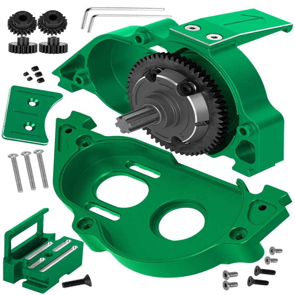hopsupRC RC Aluminum Motor Mount Gear Cover- Steel 57T Spur Gear Slipper Clutch Differential Upgrades Part for 1/10 Kraton/Outcast 4S V2,Senton/Vorteks 223S V4,Typhon 223S V4,Diff Gear Gearbox.Green